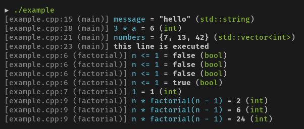 dbg(…) macro output