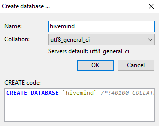 HeidiSQL Database Creation Dialogue