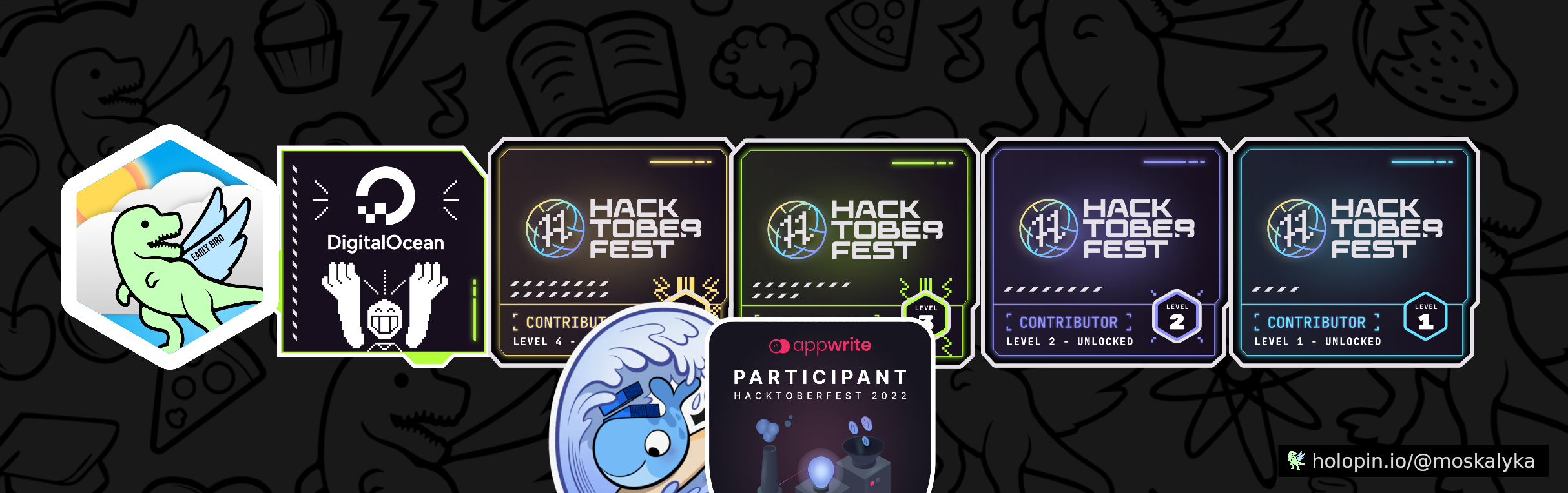 An image of @moskalyka's Holopin badges, which is a link to view their full Holopin profile