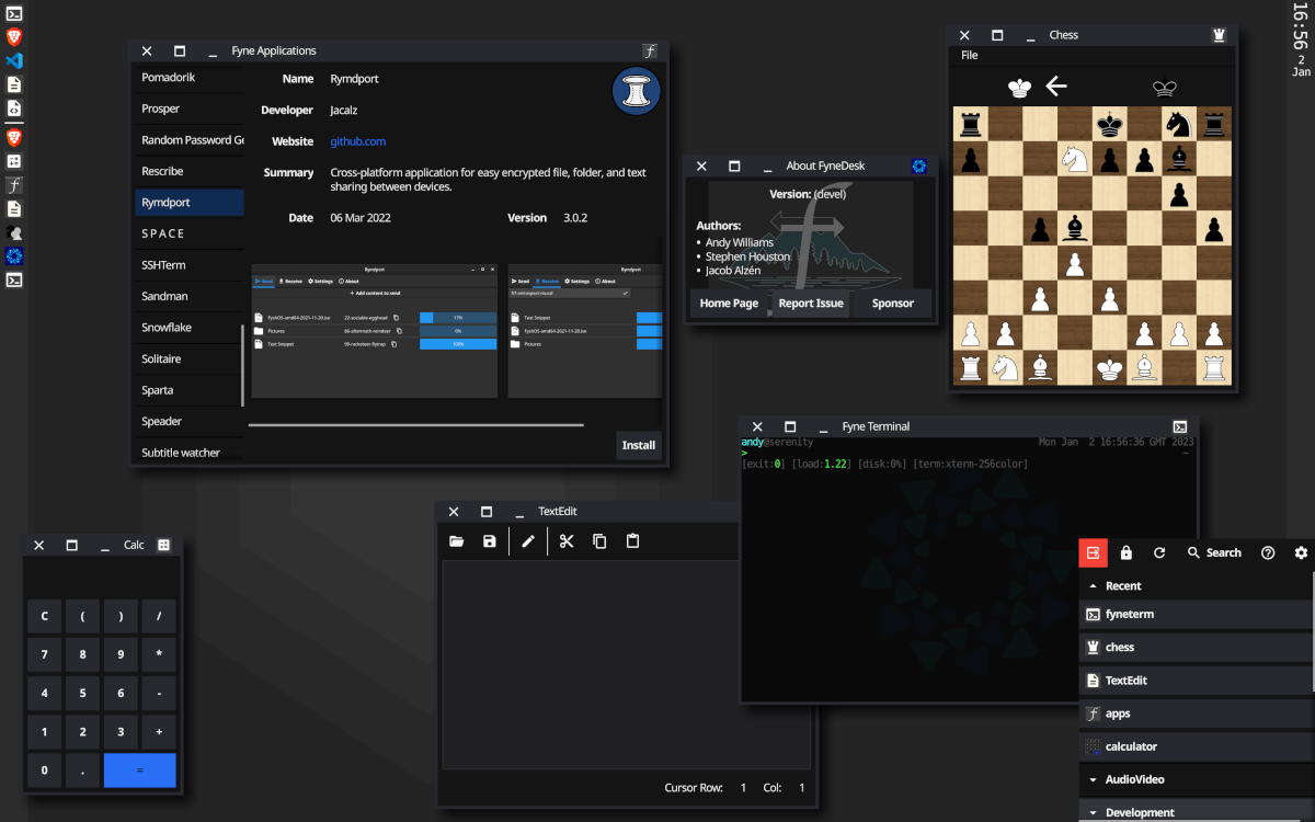 FyneDesk screenshopt in dark mode