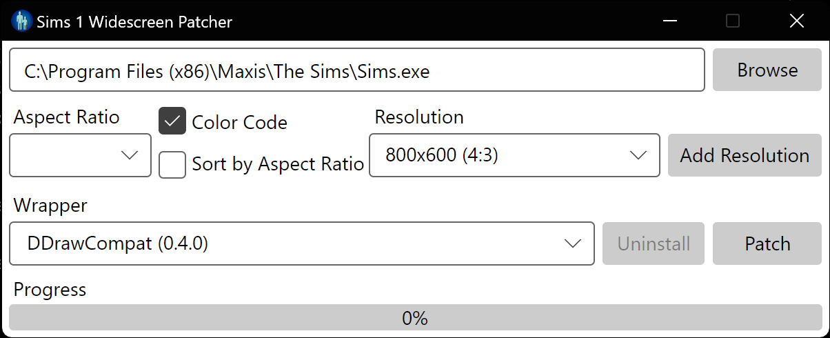 The Sims 1 Widescreen Patcher