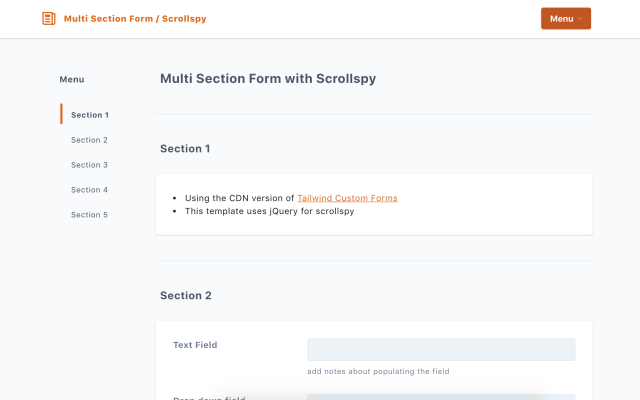 Multi Section Form