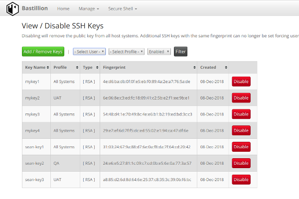 Disable SSH Keys