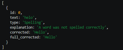 getSpellCheck output preview