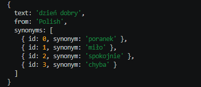 getSynonyms output preview